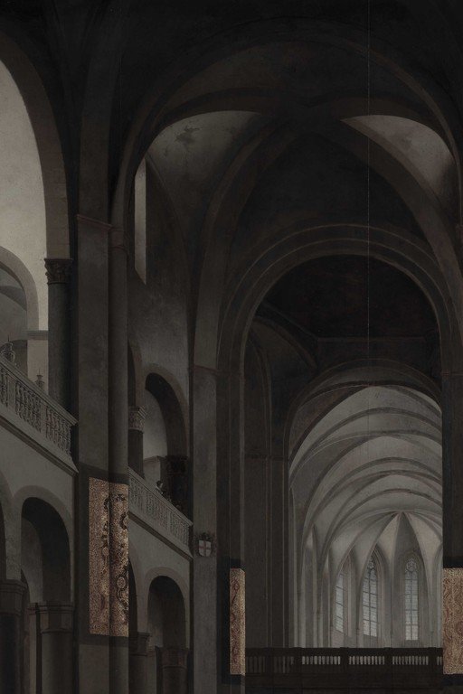 Gothic Cathedral Interior with Vaulted Arches and Columns