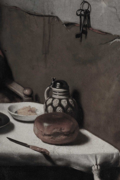 Vintage Still Life with Bread, Salt Shaker & Keys