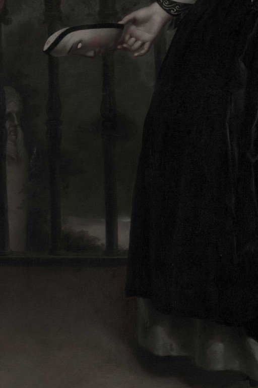 Dark Gothic Figure with Scythe in Moody Interior