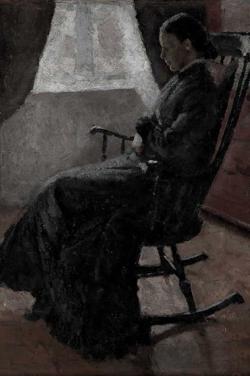 Woman in Black Dress Seated by Window Light
