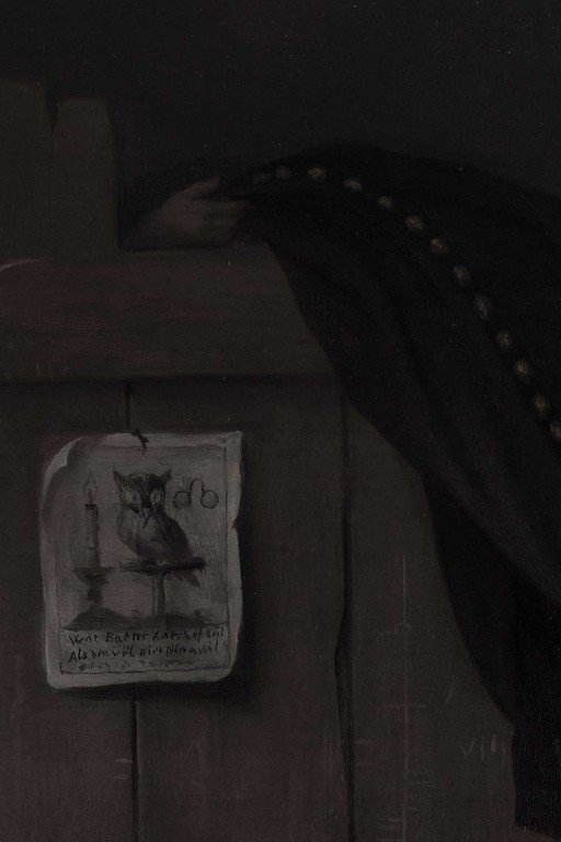 Vintage Owl Drawing on Weathered Wooden Door