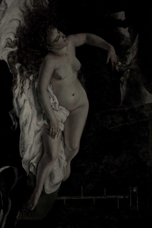 Classical Nude Figure with Draped Fabric and Cherub