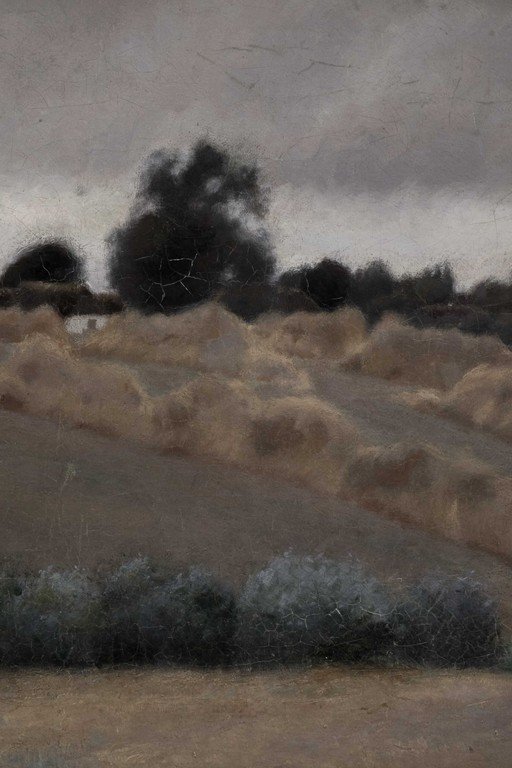Dramatic Storm Landscape with Dark Clouds and Bare Trees