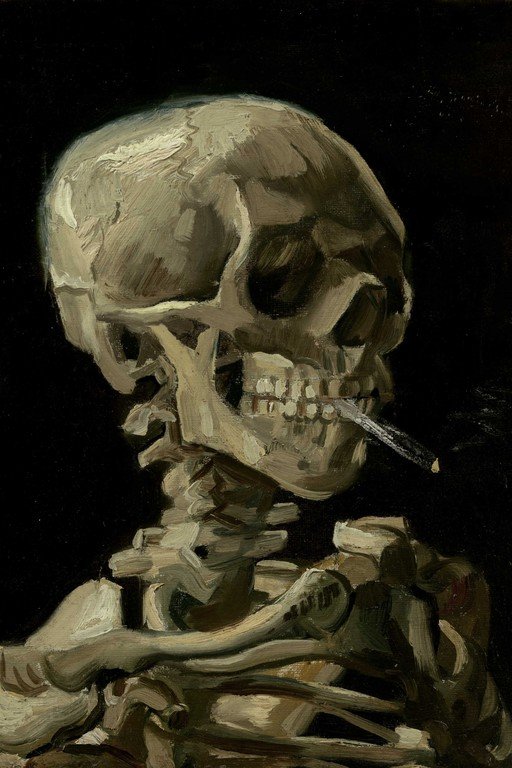 Skull with Cigarette - Classic Vanitas Oil Painting