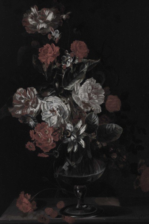 Vintage Floral Arrangement in Glass Vase Dark Academia Still Life