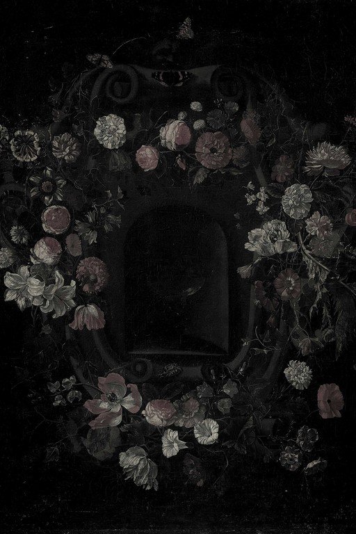 Dark Floral Wreath with Ornate Baroque Mirror Frame