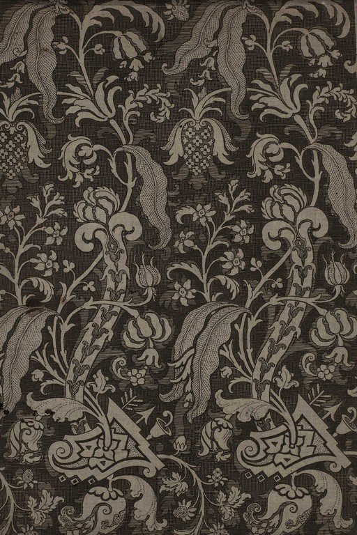 Victorian Ornamental Damask Fabric Pattern with Botanical Motifs