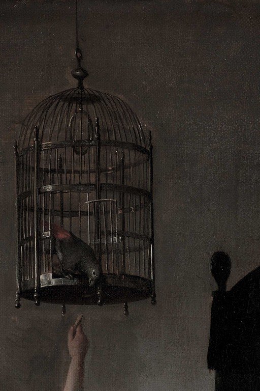 Silhouette Figure with Ornate Birdcage Wall Art