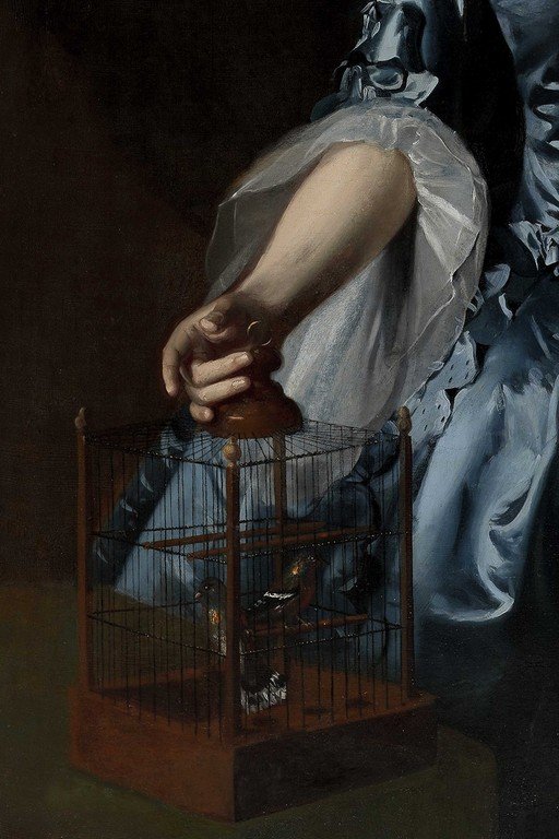 Surreal Portrait with Birdcage and Ethereal Fabric