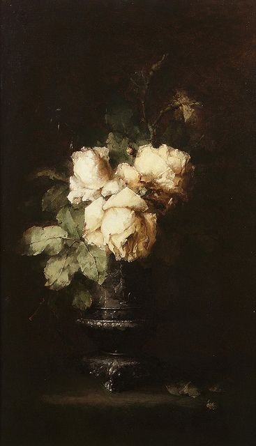 Wilted Roses in Glass Vase - Dark Academia Floral Still Life