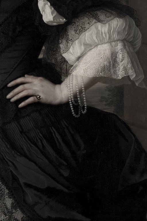 Victorian Portrait with Pearl Bracelets and Lace Details