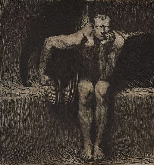 Seated Male Nude Figure Study Etching