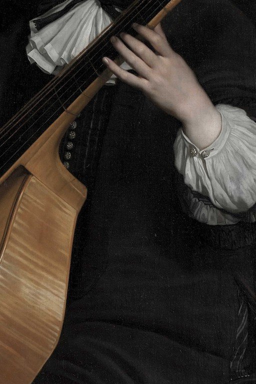 Elegant Hands Playing Classical Guitar in Period Costume