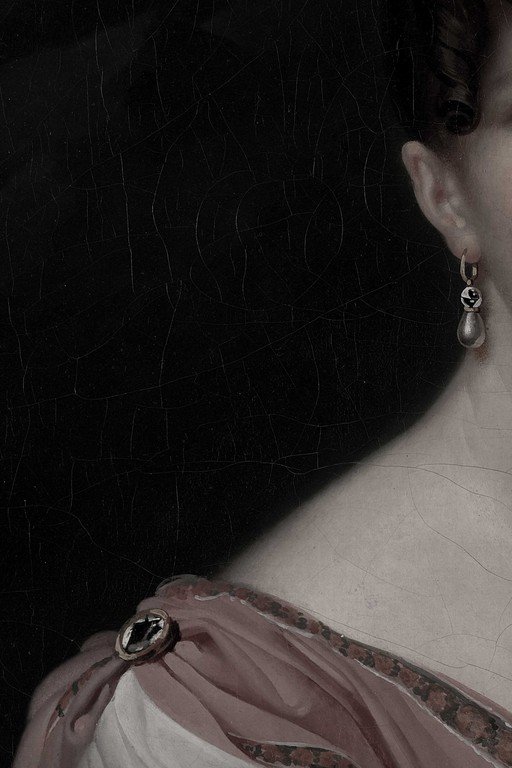 Elegant Drop Earring on Woman in Black Dress Portrait