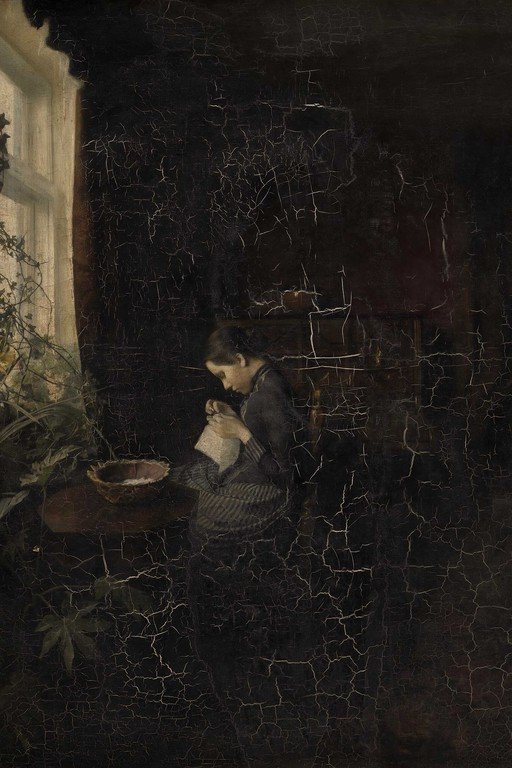 Young Woman at Window in Candlelight - Classical Painting