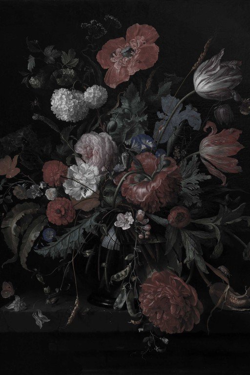 Dark Floral Still Life with Vintage Roses and Peonies
