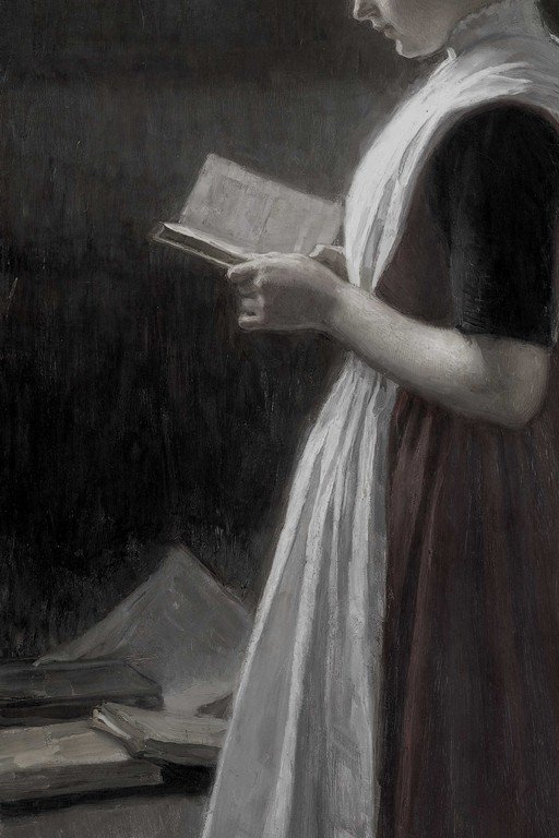 Woman in White Reading by Candlelight Classical Portrait