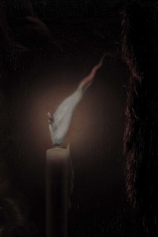 Ethereal Figure Reaching Through Rain in Darkness