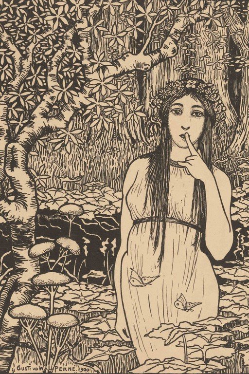 Woman in a Floral Wreath in a Lush Forest
