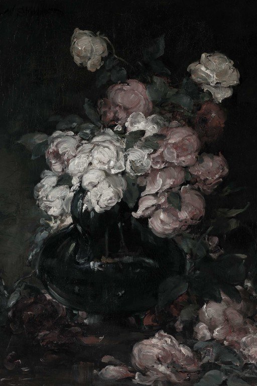 Dark Floral Still Life Painting of Roses