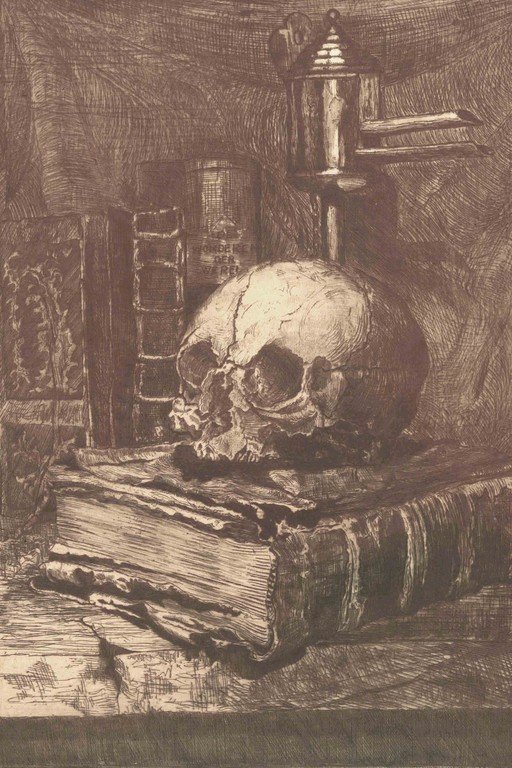 Still Life with Skull and Books