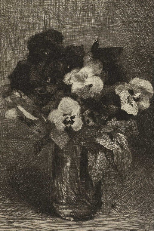 Pansies in a Glass Vase Etching