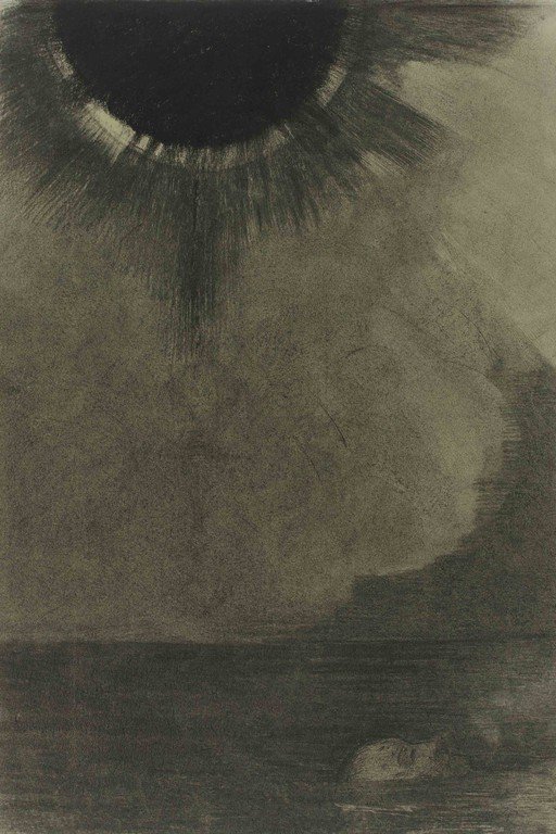 Abstract Dark Sunburst Over Water