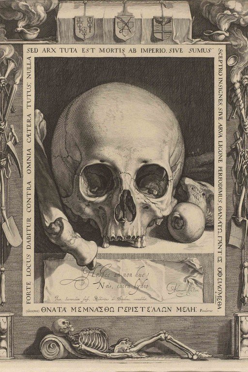 Memento Mori Still Life with Skull and Skeleton