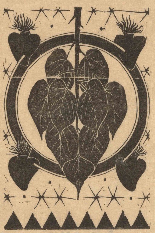 Art Nouveau Botanical Illustration with Heart-Shaped Elements