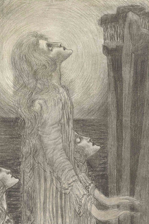 Pencil Drawing of Figures Looking Upwards