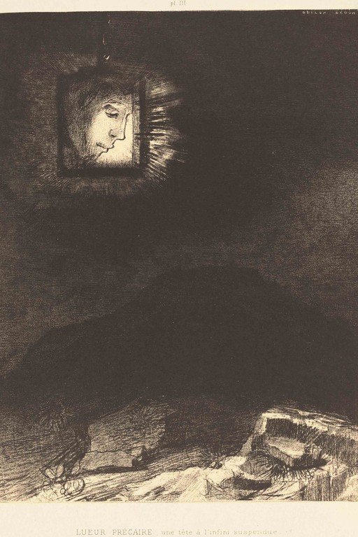 Precarious Glow: A Head Suspended in Infinity
