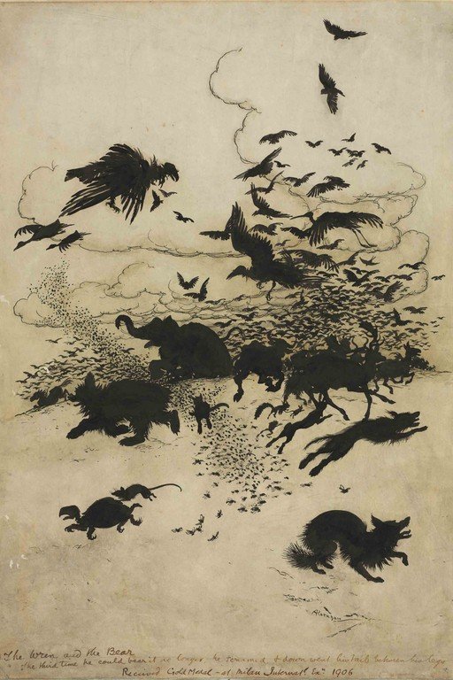 Whimsical Silhouette of Animals and Birds in Flight