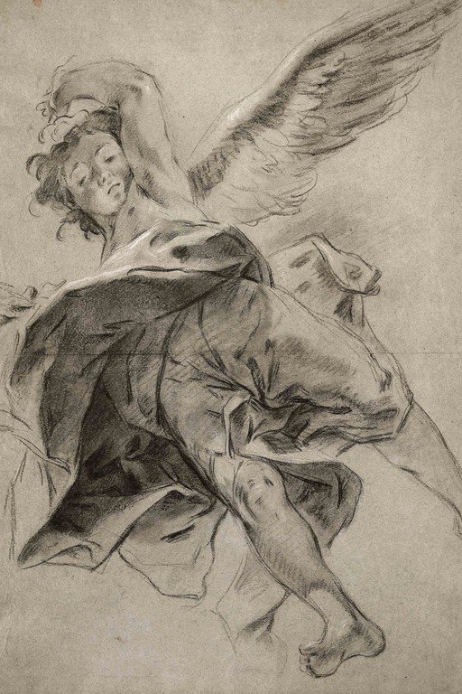 Charcoal Sketch of an Angel in Flight