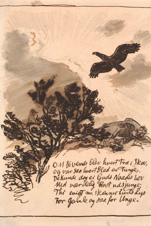 Eagle Soaring Over Tree and Rocks with Poem