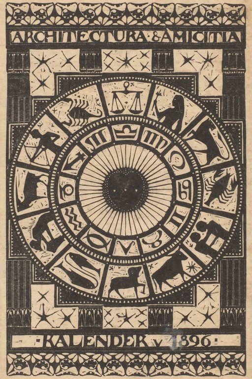 1896 Kalender: Zodiac Wheel and Architectural Motifs