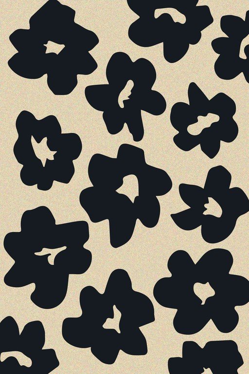 Abstract Black Floral Pattern on Beige Background