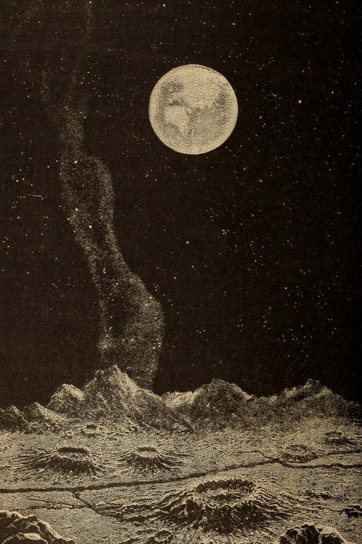 Vintage Lunar Landscape with Moon and Nebula