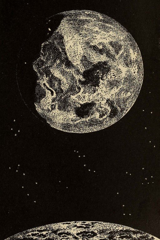 Vintage Illustration of Earth and Moon in Space