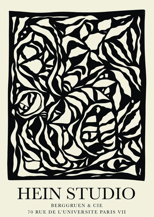 Abstract Black and White Floral Design with Text