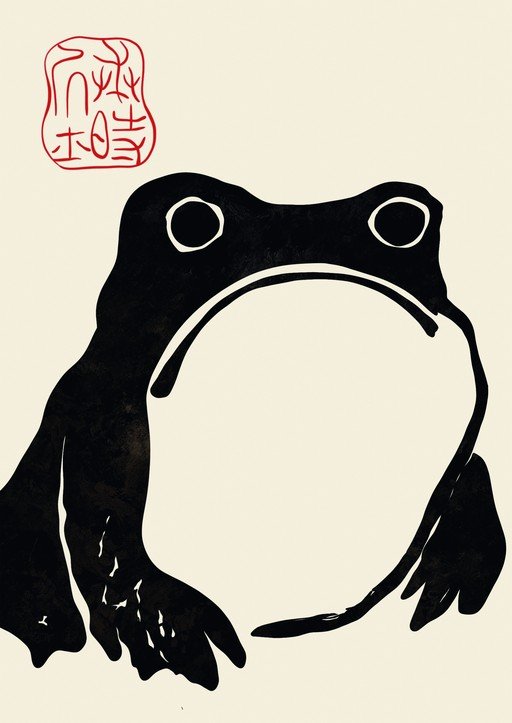 Minimalist Black Frog with Red Seal Art