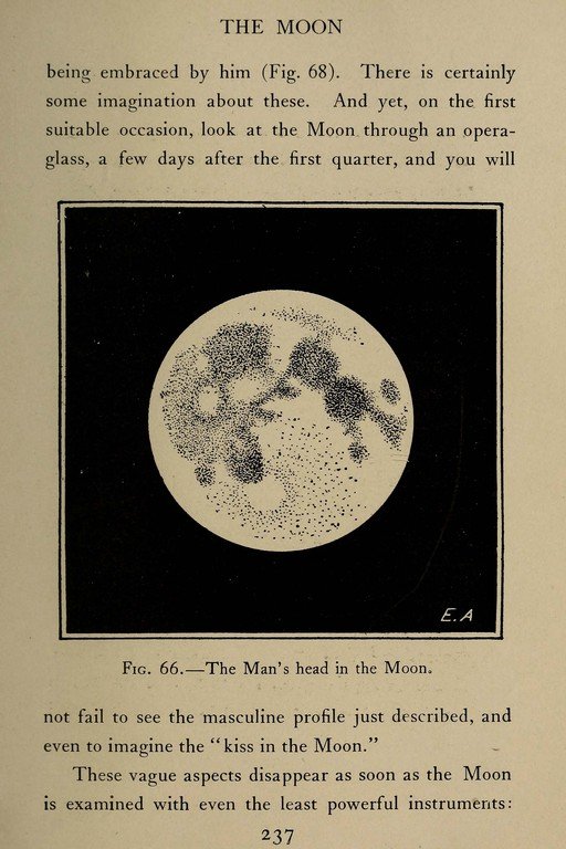 Illustration of the Moon and text about its appearance