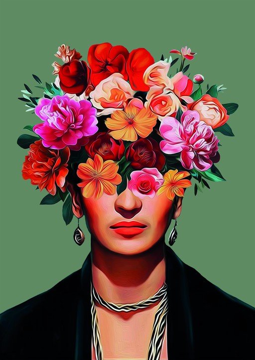 Frida Kahlo-inspired Portrait with Floral Headdress