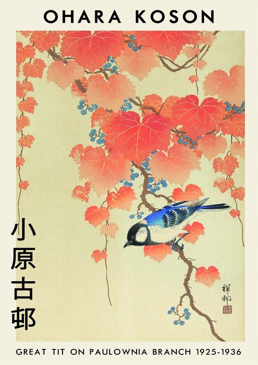 Great Tit on Paulownia Branch by Ohara Koson