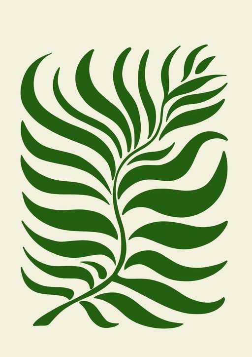 Abstract Green Leaf Silhouette on Cream Background