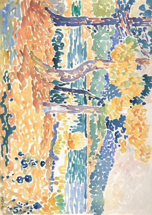 Vibrant Watercolor Landscape with Abstract Forms