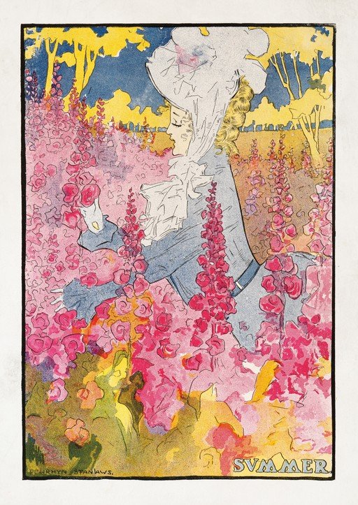 Woman in a Garden with Pink Flowers