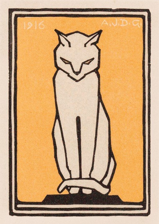 Stylized White Cat Illustration from 1916