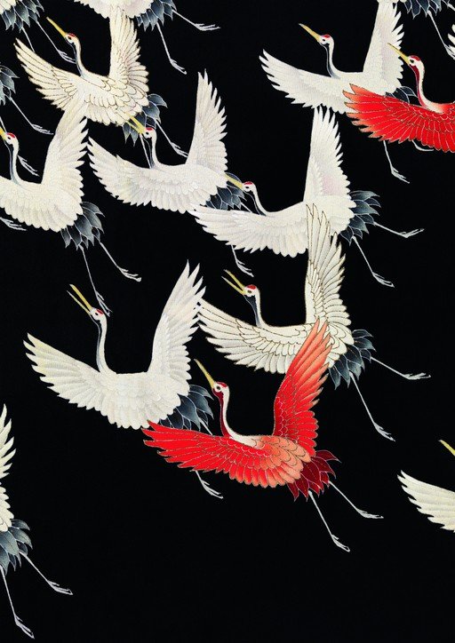 Elegant Cranes in Flight: Japanese Textile Art