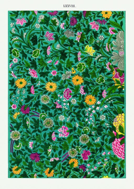 Vintage Floral Pattern with Teal Background
