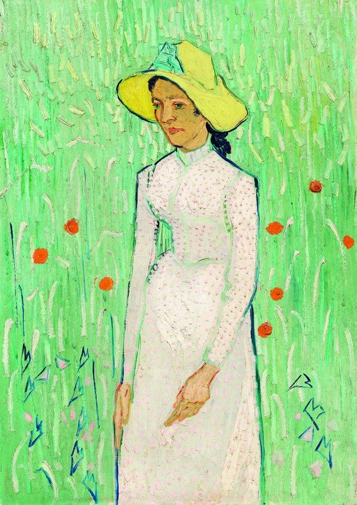 Woman in a Yellow Hat in a Field of Poppies